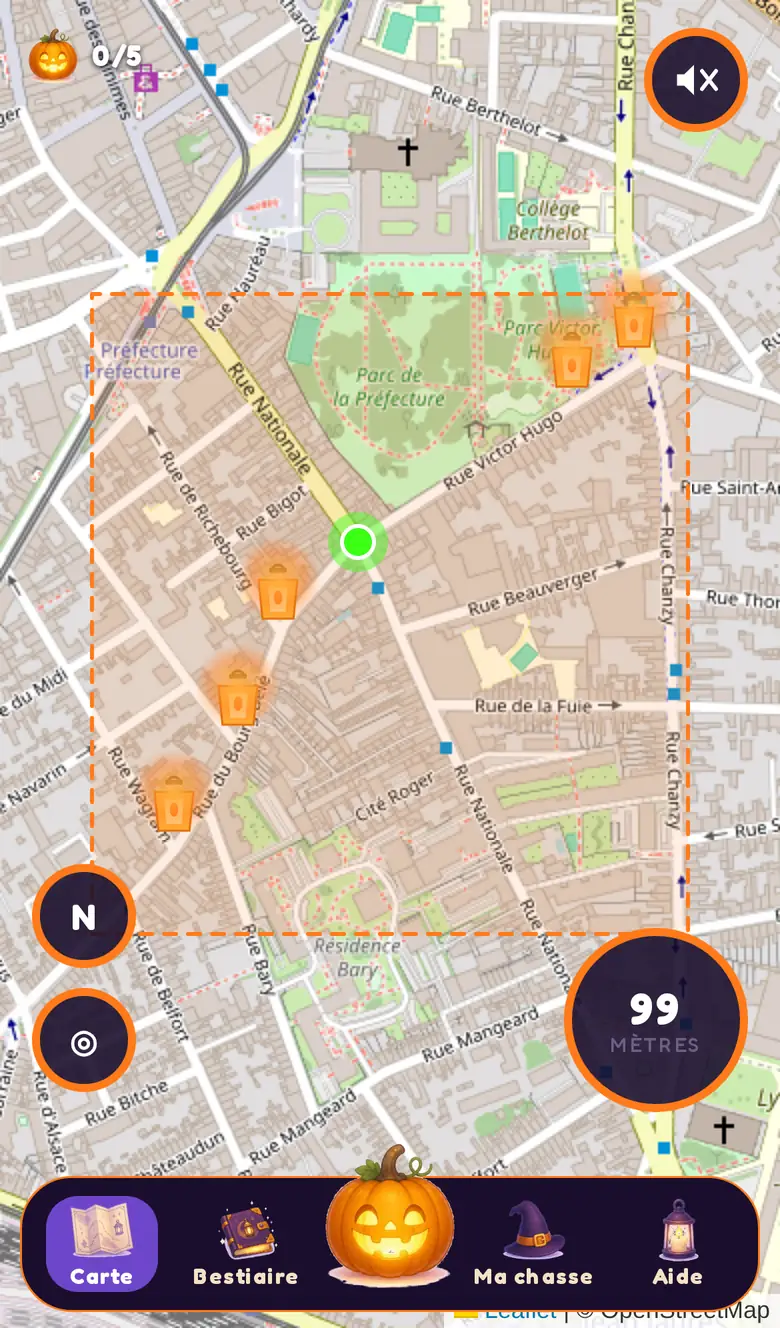 Carte de la chasse sur un téléphone.