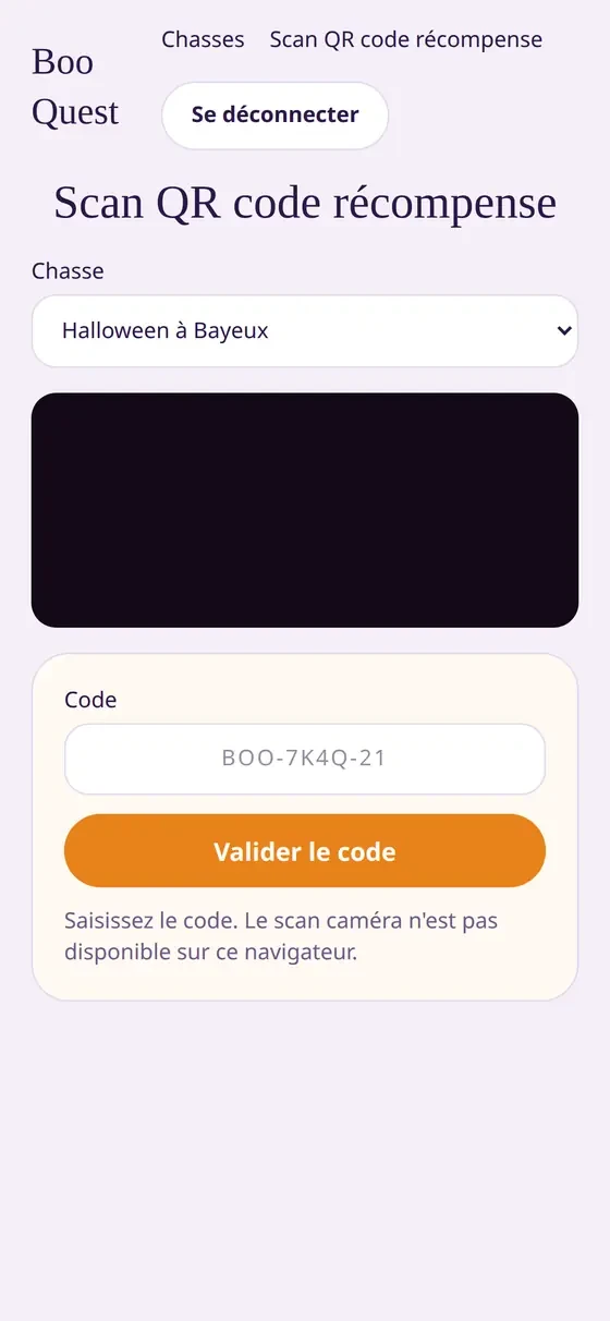 Écran de validation d'une récompense.